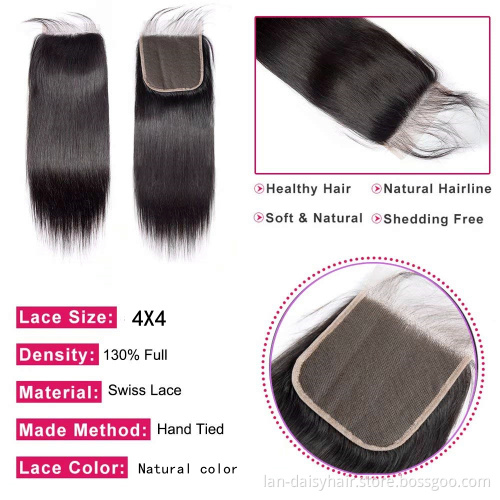 Lan-Daisy Vietnam Hair Straight Hair Lace Closure  Free/Middle/Three Part Transparent Lace Remy Human Hair Closure 4by4 Closure